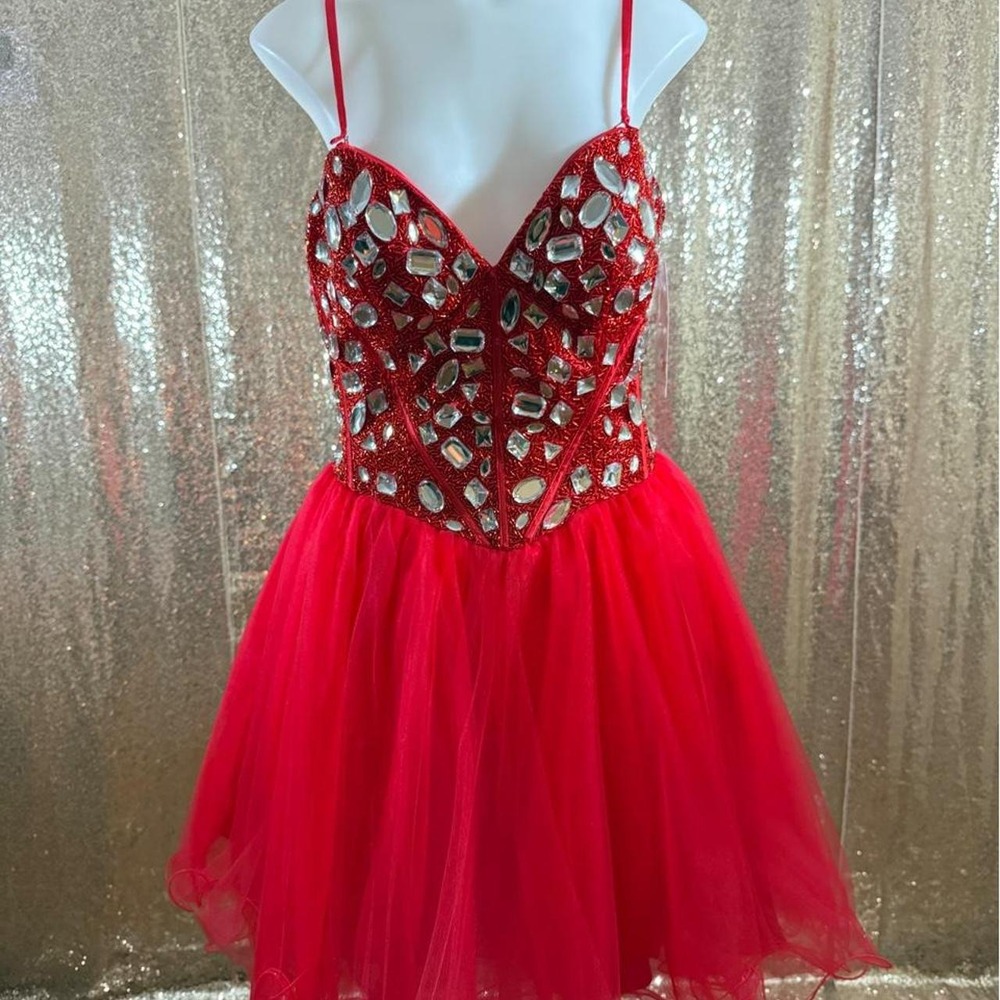 Poly USA Red Sequin Rhinestone Corset Tulle Homecoming Dress/Sizes L-XL